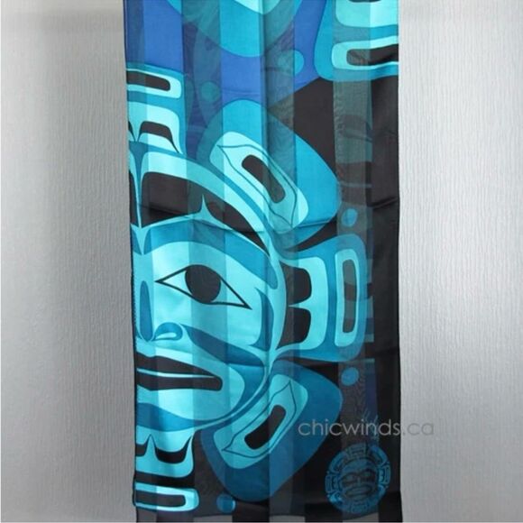 magenta moon mask silk teal blue luxury scarf wrap - Picture 5 of 16